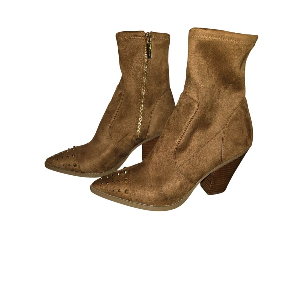 MICHAEL Michael Kors Dover Studded Faux Suede Booties - Luggage Brown 8M